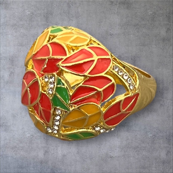 Gold plated enamel dome ring 6 - Picture 7 of 8